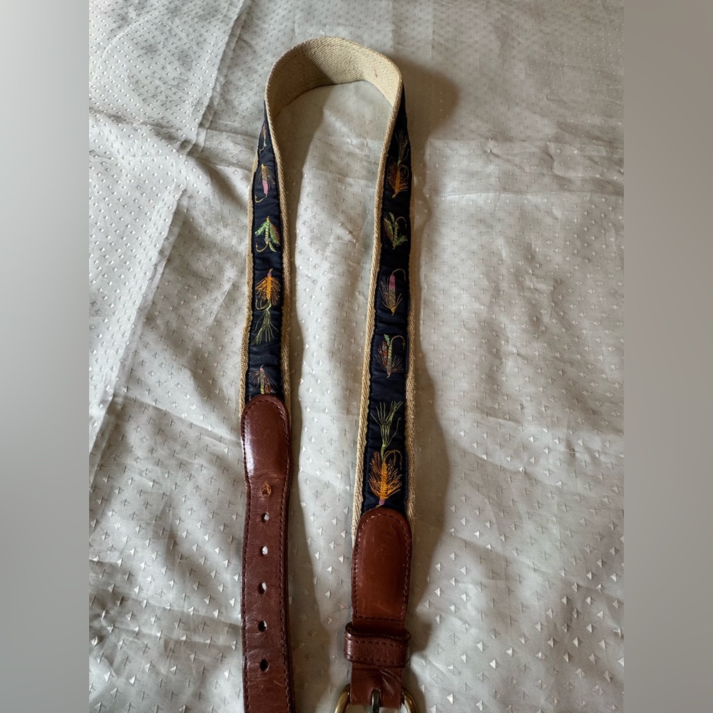 L.L. Bean Leather-Trim Canvas Belt in Brown and Tan Fly Fishing Size 38